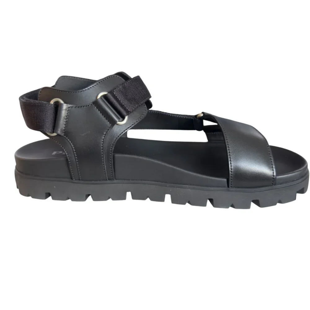 Prada‎ Nastro Black Canvas and Leather Tape Men's Sandal, 10.5 - - 2x3055